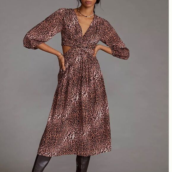 New Anthropologie Ranna Gill Leopard print cut out Dress size SP New - Picture 2 of 13